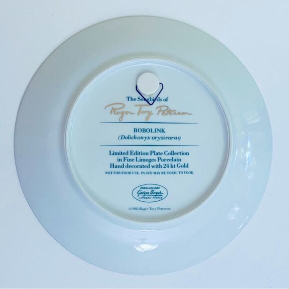 BOBOLINK Songbirds of Roger Tory Peterson Porcelain Bird Plate Collector Birds - Picture 3 of 3